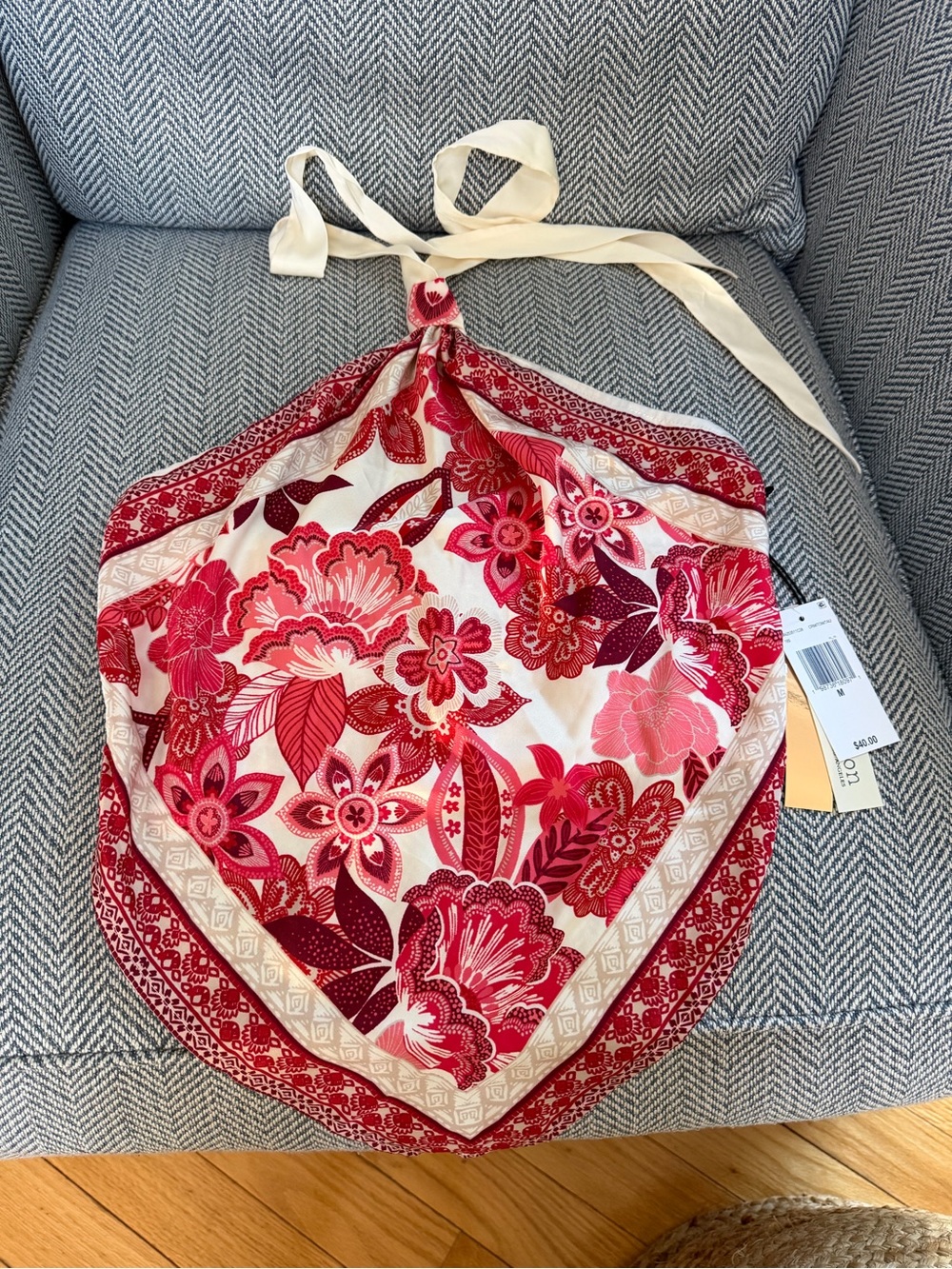 june & hudson Red and Cream Floral Halter Tank